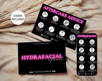 Hydrafacial Aftercare Cards Template, Editable Hydrafacial Care Card, Printable Esthetician Beauty Salon Cards Canva Template. TDS-05