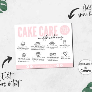 Cake Care Cards Bundle, Editable Cake Cutting Guide Cards, Printable Cake Business Thank You, Cake Business Packaging Canva Template. TDS-05 image 3