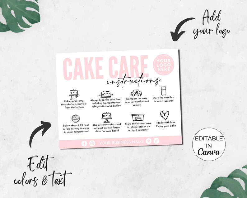 Cake Care Cards Bundle, Editable Cake Cutting Guide Cards, Printable Cake Business Thank You, Cake Business Packaging Canva Template. TDS-05 image 3