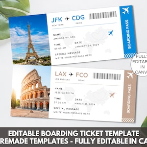 Editable Boarding Pass Canva Template, Printable Airline Ticket, Boarding Pass Surprise Trip, Digital Download DIY Boarding Ticket. TDS-13 image 1