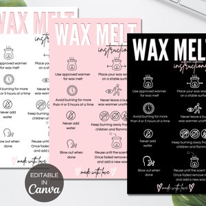 Editable Wax Melt Care Card Template, Wax Candle Care Instructions, Wax  Safety Guide Template, Wax Melt Packaging for Candle Business 