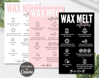 Editable Wax Melt Care Card Template, Small Business Wax Melt Care Instructions, Wax Melt Business Inserts, Printable Canva Template. TDS-05