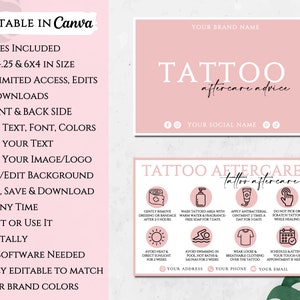 Tattoo Aftercare Card Template, Editable Tattoo Care Card, Printable ...