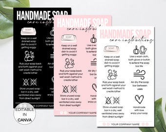 Handmade Soap Care Card Template, Editable Soap Care Cards, Printable Soap Packaging Care Instructions, Small Business Canva Template.TDS-05