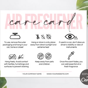 Air Freshener Care Card, Editable Air Freshie Instructions Cards, Canva Template
