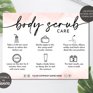 Body Scrub Care Card Template, Editable Body Scrub Care Instructions, Printable Body Scrub Care Guide Canva Template. TDS-05