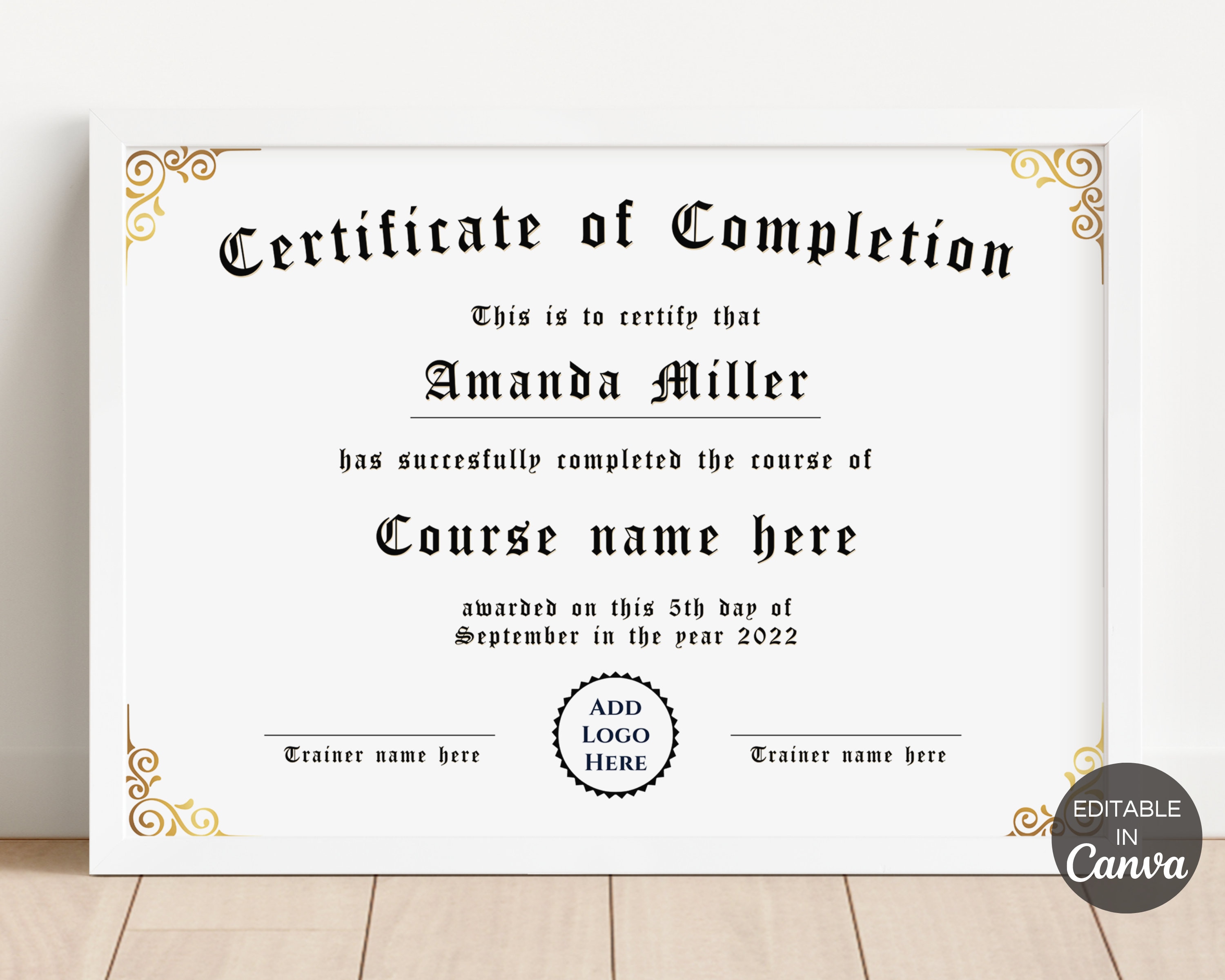Editable Certificate Of Completion