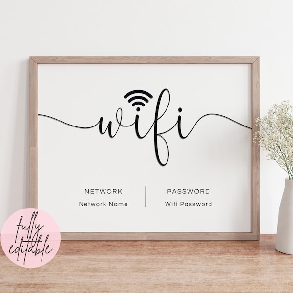 Wifi Sign Template, Custom Wifi Password Sign, Editable Hosting Signs, Printable Wifi Sign QR Code, 3 Sizes Included. TDS-04