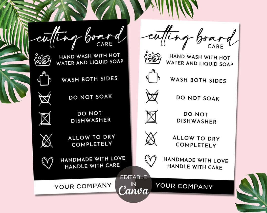 Cutting Board Care Card Template, Editable Cutting Board Care
