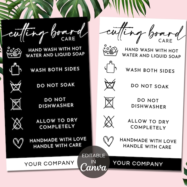 Cutting Board Care Instructions Printable Card Etsy UK