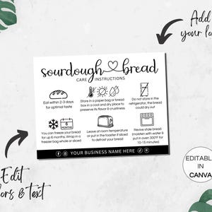 Sourdough Bread Care Card, Editable Sourdough Care Instructions
