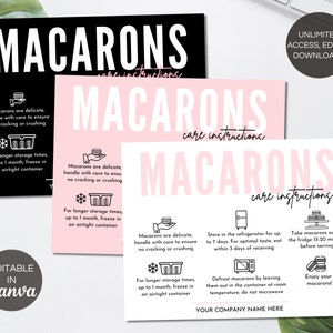 Macaron Care Card Canva Template, Editable Wedding Macarons Care Instructions, Printable Small Business Macarons Packaging Insert. TDS-05