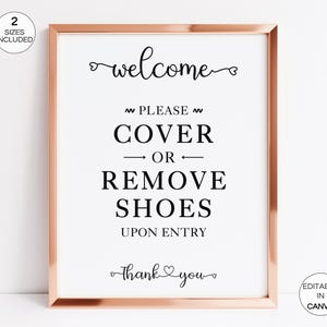 Welcome Remove or Cover Shoes Sign Template, Editable Welcome To Our Open House Sign, No Shoes Door Sign, Remove Shoes Sign Canva Template