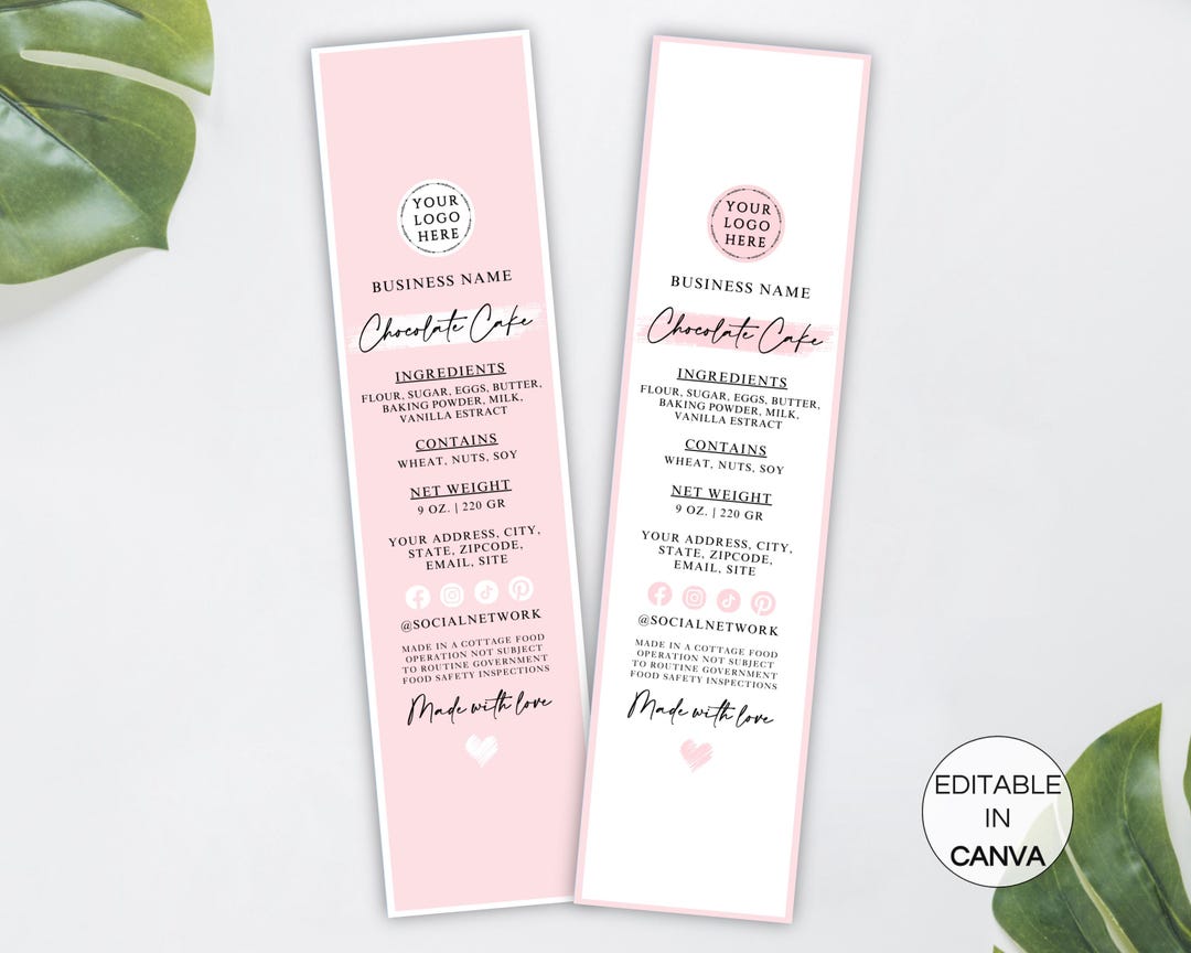 Mini Cake Tin Label, Editable Bakery Label, Printable Mini Loaf Cake ...