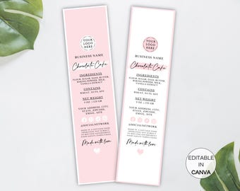 Mini Cake Tin Label, Editable Bakery Label, Printable Mini Loaf Cake Label, Cottage Law Bakery Sticker,Custom Bakery Business Canva Template