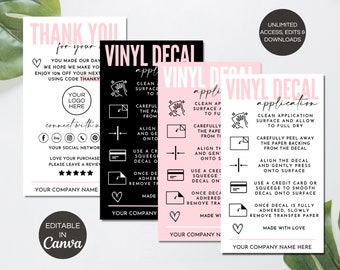 Vinyl Decal Application Card, Printable Decal Instructions, Editable Canva Template