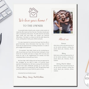Plantilla de carta de oferta de vivienda, plantilla de carta editable para el vendedor, carta de oferta para el comprador de vivienda, plantilla de carta de oferta de bienes raíces imprimible. TDS-12