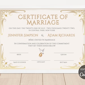 Hochzeitszertifikat Vorlage, bearbeitbare Heiratsurkunde, druckbare Hochzeitsandenken, Hochzeitsgeschenkidee, digitaler Download. TDS-10