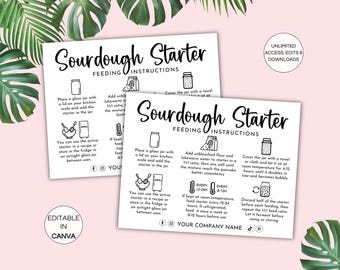 Editable Sourdough Starter Instructions, Sourdough Starters Feeding Guide, Bakery Care Cards Template