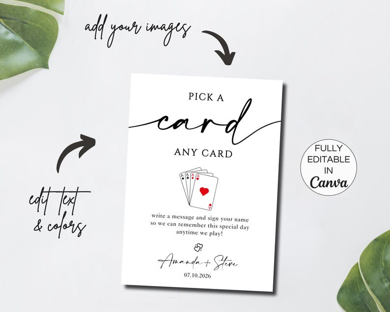 Playing Cards Guest Sign, Pick A Card Any Card Wedding Sign Template ...