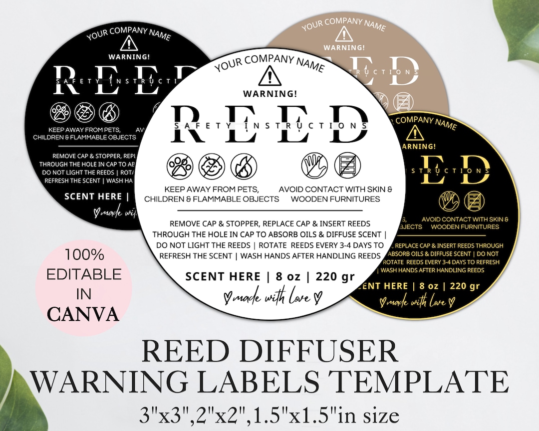 Editable Reed Diffuser Warning Label Template, Printable Reed Diffuser