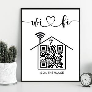 Wifi Sign QR Code Printable, Editable Wifi Password Sign, Wifi QR Code Template, Wifi Code 3 Sizes Hosting Signs, Digital Download. TDS-04