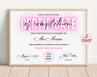 Certificate Of Completion, Printable Lash Extension Makeup Course Award Certificates, Editable Canva Template
