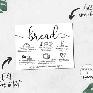 Bread Care Card, Editable Loaf of Bread Care Instructions, Printable