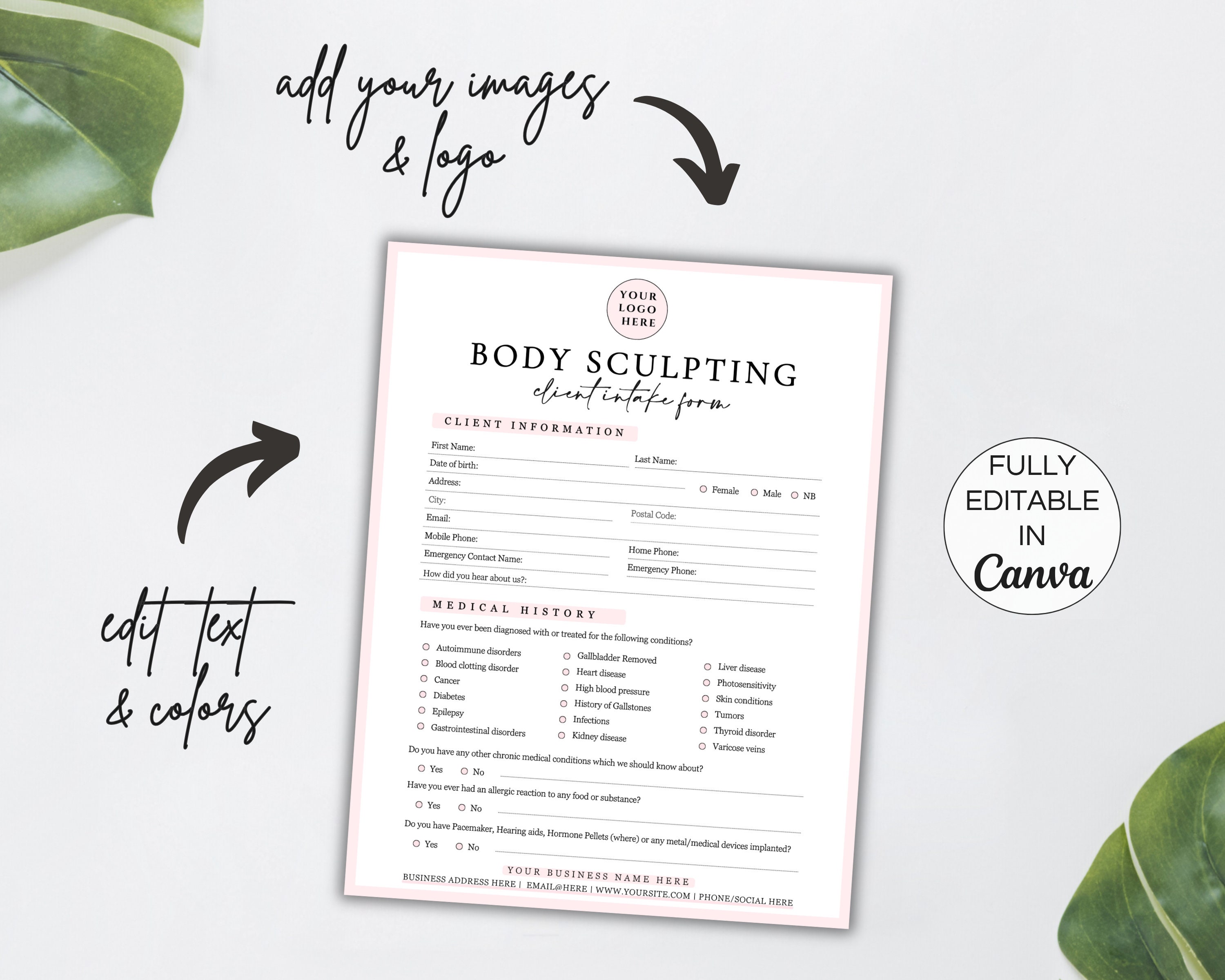 Body Sculpting Intake Forms Bundle, Editable Body Contouring ...