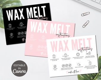 Wax Melt Care Card, Printable WaxMelt Instructions Cards, Editable Canva Template