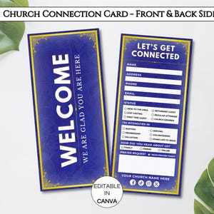 Modelo de cartão de conexão da igreja, cartão de conexão da igreja editável, cartão de boas-vindas da igreja para impressão, modelo de cartão de visitante da igreja Canva. TDS-10