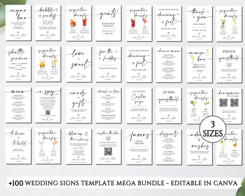 Minimalist Wedding Sign Bundle, Modern Wedding Signage Bundle, Editable Wedding Signs Canva Template, +100 Wedding Reception Signs Set image 10