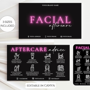 Facial Aftercare Card, Facial Care Cards, Printable Esthetician Care Introductions Template, Facial Treatment Post Care Guide.