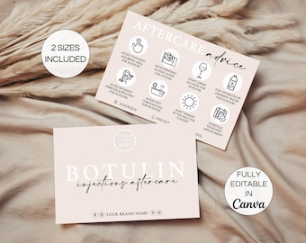 Editable Botulinum Injections Aftercare Cards, Botulinum Care Card, Printable Botulinum Care Instructions, DIY Canva Esthetician Template.