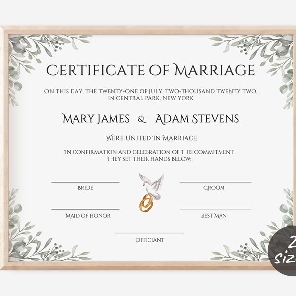 Editable Marriage Certificate Template, Custom Certificate Of Marriage, Printable Wedding Certificate, Canva Wedding Keepsake. TDS-10