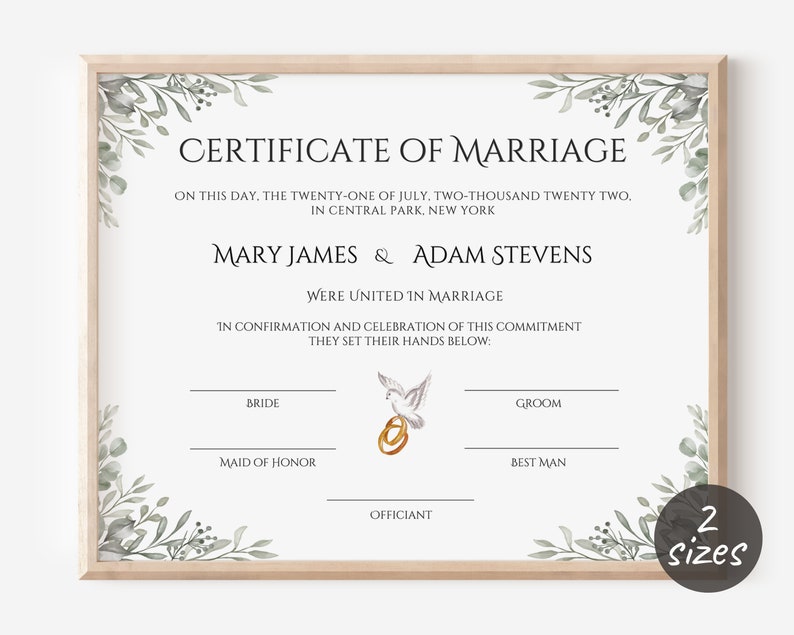 Modèle de certificat de mariage modifiable, certificat de mariage personnalisé, certificat de mariage imprimable, souvenir de mariage Canva. FT-10 image 1