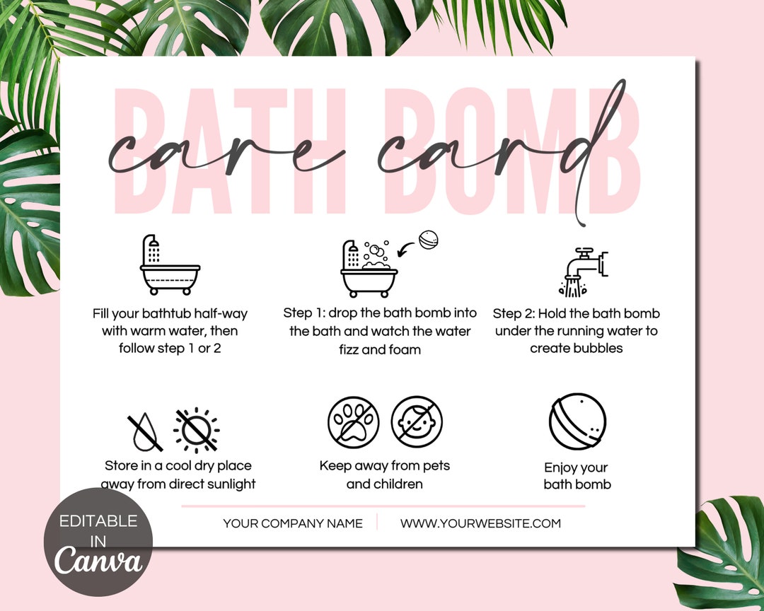 Bath Bomb Care Card Template, Editable Bath Bombs Care Instructions ...