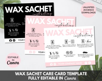 Wax Sachet Care Card, Wax Air Freshener Instructions Cards, Editable Canva Template
