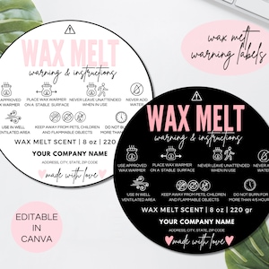 Wax Melt waarschuwingslabel Canva sjabloon, bewerkbare Wax Melt labelsjabloon, sjabloon Wax Melt veiligheidskaart, 1,5" 2" 3" waarschuwingslabel. TDS-06