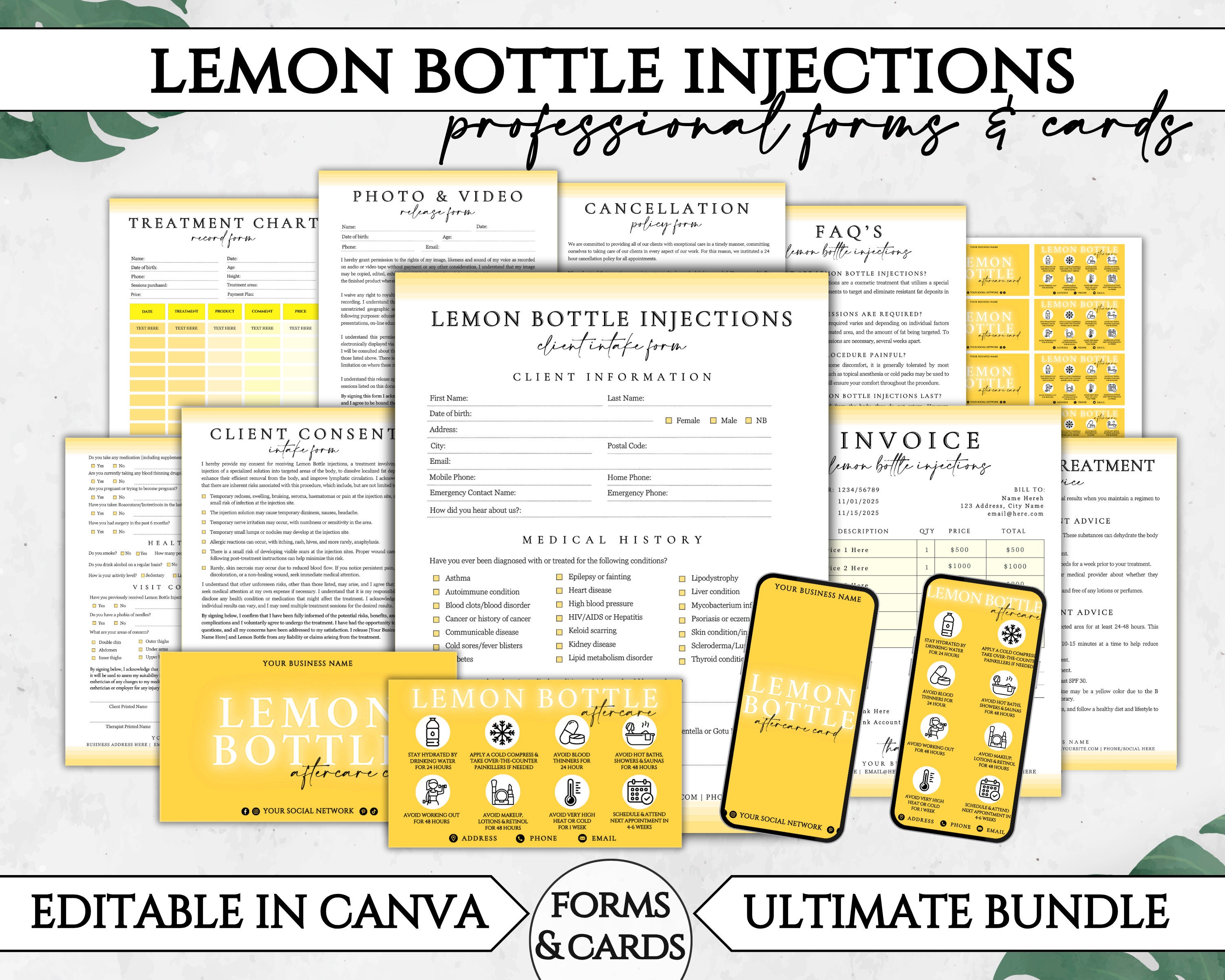Bottling Rework Form Lemon Bottle Injections Forms Bundle, Printable Fat Dissolving Client ...