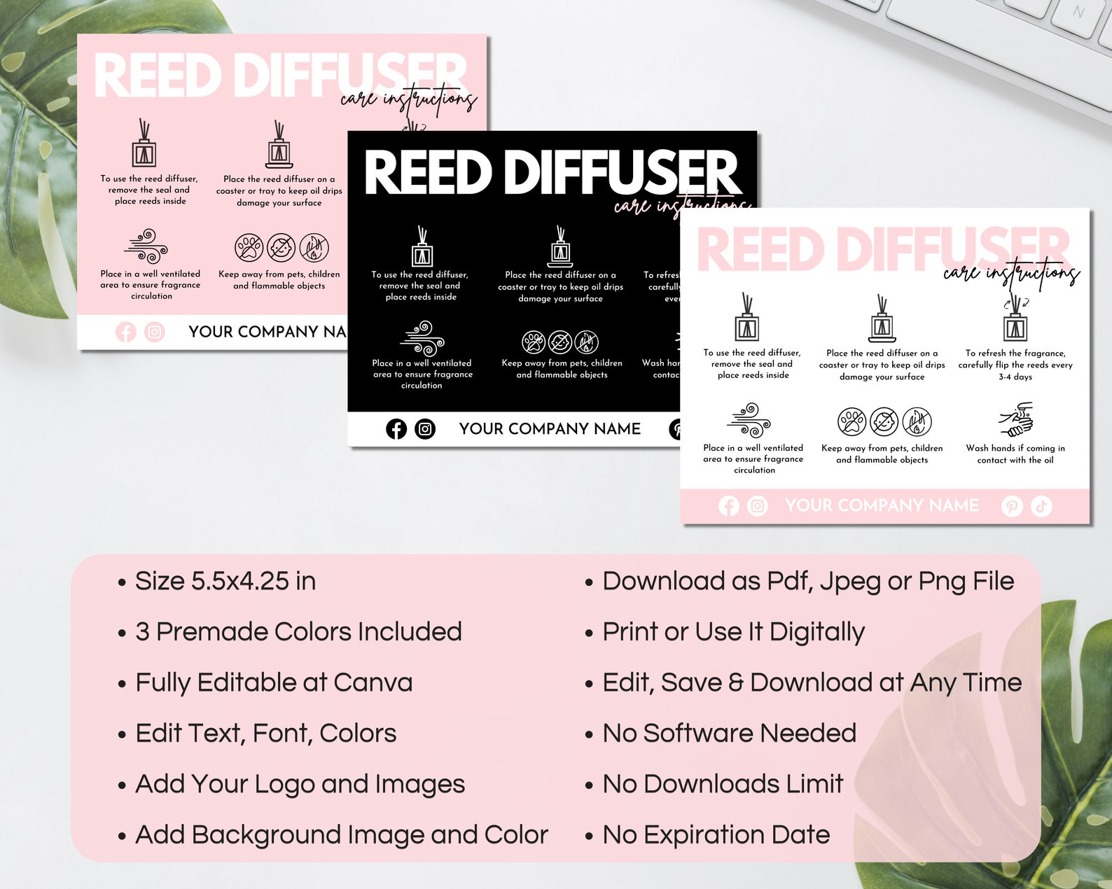 Editable Reed Diffuser Care Instructions, Reed Diffuser Care Card ...