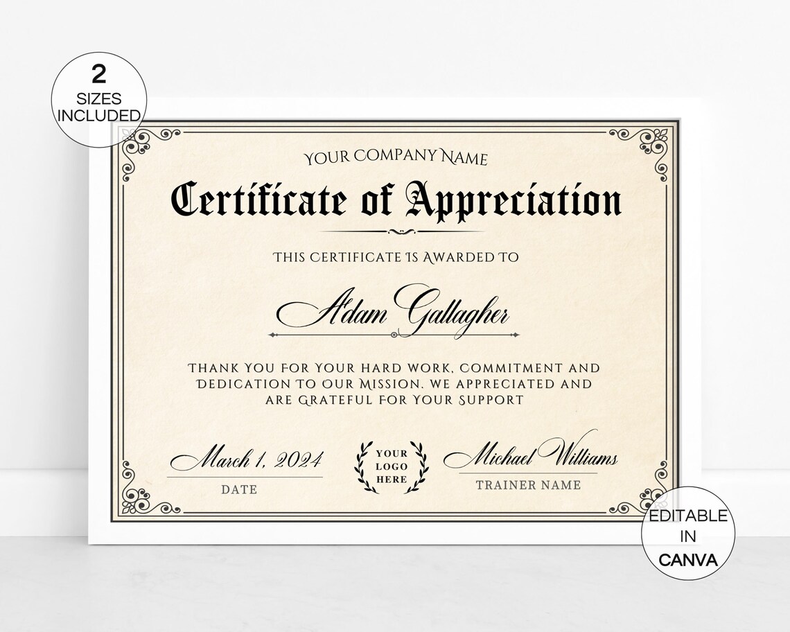 Editable Certificate of Appreciation, Printable Appreciation ...