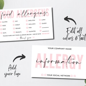 Editable Food Allergens Card Template, Printable Allergen Checklist ...