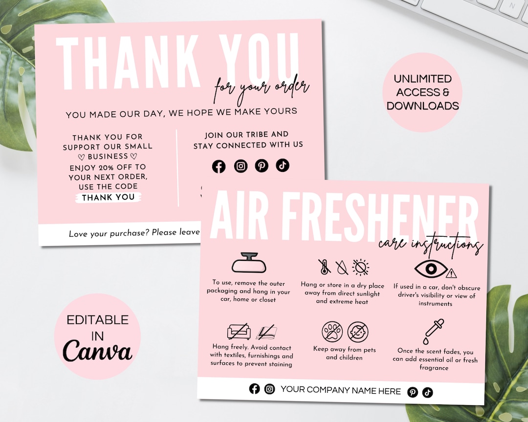 Air Freshener Care Cards, Editable Sublimation Air Freshener Care Guide