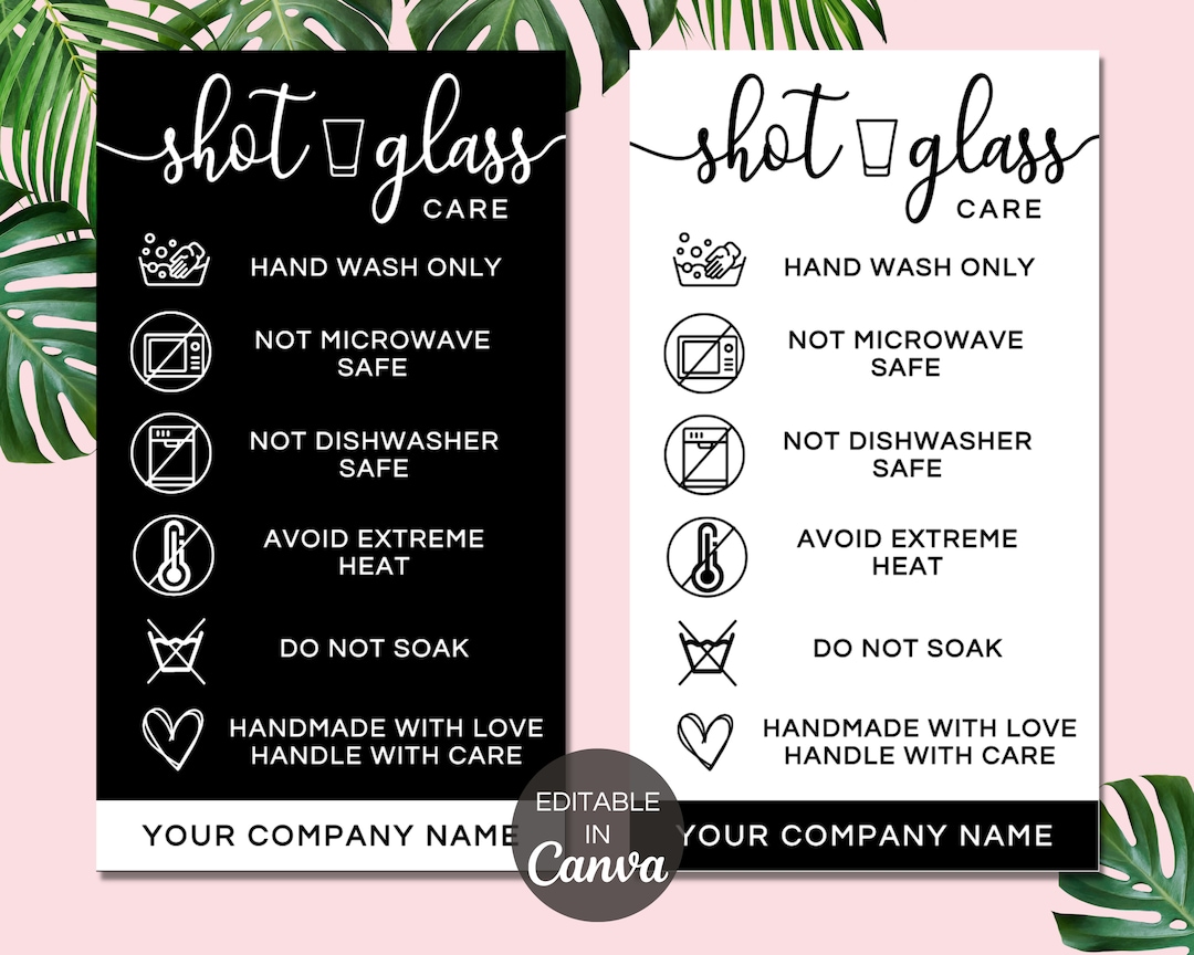 Shot Glass Care Card Template, Editable Shot Glass Care Instructions