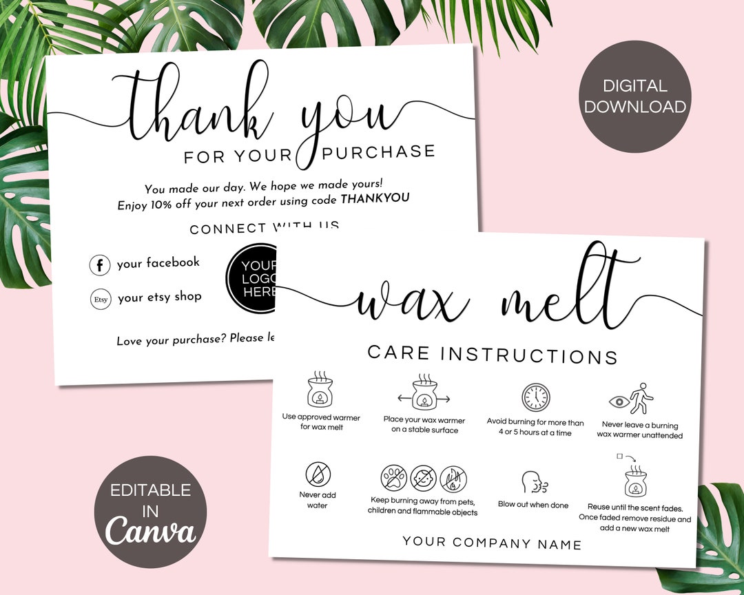Wax Melt Care Instructions Card Small Business Thank You - Etsy
