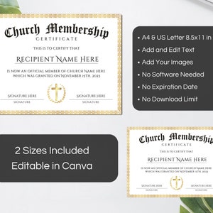 Church Membership Certificate Template, Editable Certificate of Membership, Printable Church New ...