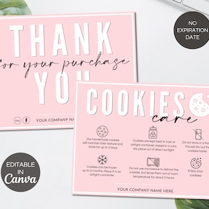 Cookie Pflege Karten Vorlage, Cookie Paket Pflegeanleitung, Cookie Small Business Dankeskarten, bearbeitbare Cookie Karte Canva. TDS-05