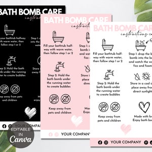 Bath Bomb Care Card Template, Editable Bath Bombs Care Instructions ...