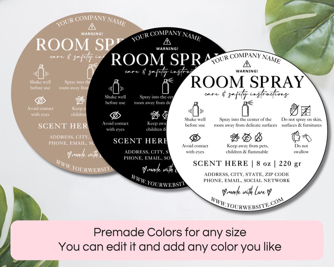 Room Rabel Room Spray Warning Label, Printable Spray Caution Labels, Editable ...